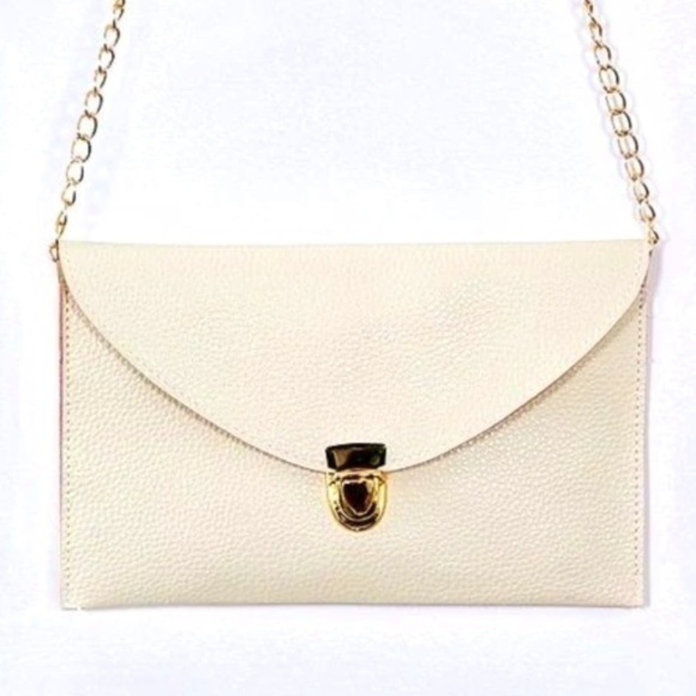 NWOT clutch crossbody bag purse chain strap monogrammed DDM embroidery in cream - Picture 10 of 10